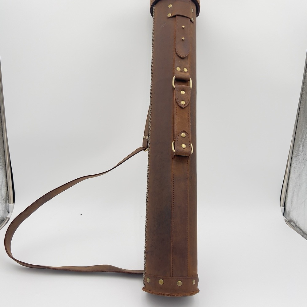 Handmade Leather Blueprint Document Poster Tube Carrier Shoulder Strap